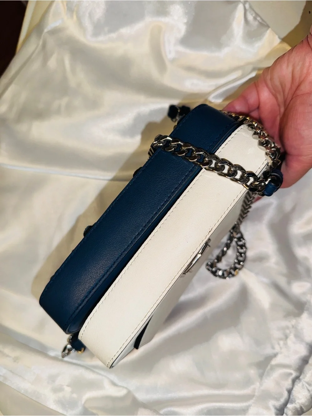 Blue Floral Embellished Leather Crossbody Bag - Unbranded